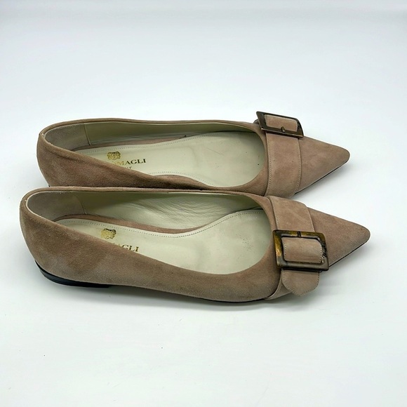 Brunomagli Shoes - Brunomagli - Suede Light Grey Pointed Toe Buckle Made In Italy Ballet Flats 37.5